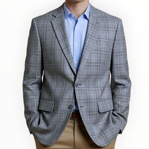 BARONI Mens Blazer Sport Coat Two Button Suit Jacket Italian Silk/Wool 38R Plaid